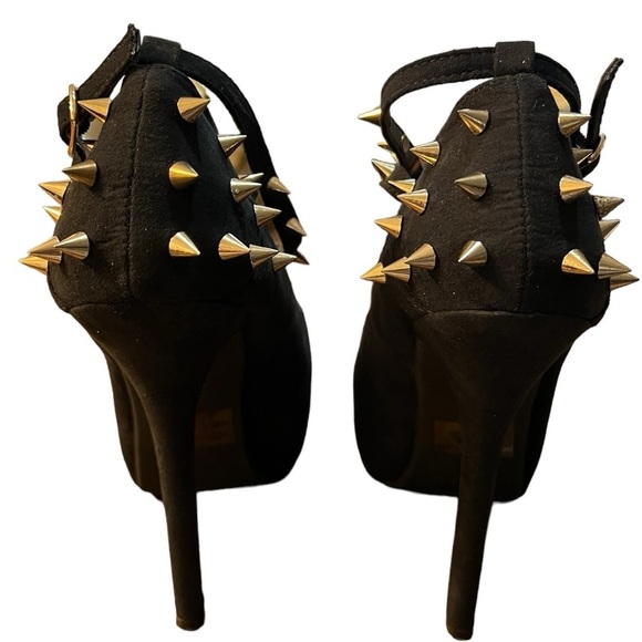 Charlotte Russe Spike Platform Stiletto Goth CrossStrap Vegan Suede Shoes Size 7 - Picture 8 of 14